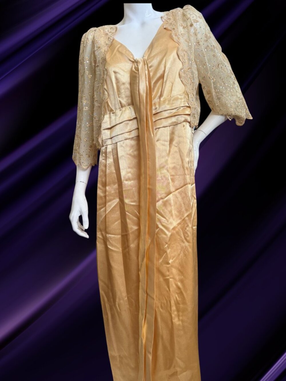 ✨ Custom Made Mother of the Groom Formal Gown with Beaded Bolero | Gold